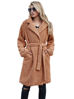 Tedding Bärenmäntel Frauen Turndown Kragen Lange Ärmel Schnüren Faux Shearling Mantel