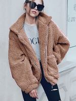Teddy Jacke Kunstfell Damen Winter Jacke Langarm und Taschen Teddy Mantel
