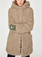 Teddy Jacke Polyester Damen Winter Jacke Langarm mit Taschen Teddy Mantel