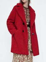 Teddy Jacke Polyester Damen Winter Jacke Langarm und Taschen Teddy Mantel
