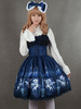 Tiefblauen synthetischen Lolita Kleid mit Print Bogen Riemen