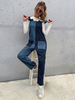 Tiefblauer Overall Zweifarbiger eckiger Ausschnitt Ärmellose Schleifen Stretch Denim Gerader Sommer Playsuit