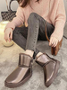 Tiefbraune Stiefeletten für Damen PU-Leder Metalldetails Kurzer Schneeschuh mit rundem Zehen und flachem Absatz