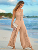 Tiefe Aprikosen-Jumpsuit trägerlosen ärmellosen geraden lässigen Sommer einteiliger Outfit
