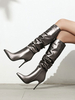 Tiefgraue kniehohe Stiefel für Frauen PU-Stöckelschuhe mit spitzen Zehen