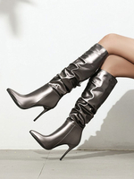 Tiefgraue kniehohe Stiefel für Frauen PU-Stöckelschuhe mit spitzen Zehen