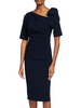 Tinte Blau Brautmutter Kleid Designed Ausschnitt Halbe Ärmel Scheide Schleifen Polyester Hochzeitsgast Kleider