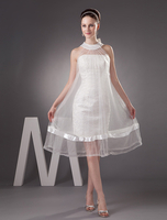 Tüll A-Linie-Brautkleid mit Halter und Schleife; wadenlang
