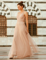 Tüll Abendkleid 2021 Riemen Falten bodenlangen Brautjungfer Social Party Kleider