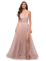 Tüll Abendkleid V-Ausschnitt A-Linie Partykleid Tüll Ärmellose Hochzeitsgast Kleider