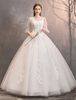 Tüll Brautkleid Elfenbein Spitze Applique Blume Detail Halbarm Prinzessin Brautkleid