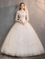 Tüll Brautkleider Elfenbein Illusion Ausschnitt Halbarm bodenlangen Prinzessin Brautkleid