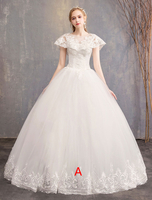 Tüll Brautkleider Ivory Jewel Lace Applique Kurzarm Prinzessin Brautkleid