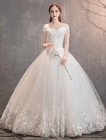 Tüll Brautkleider Prinzessin Brautkleid Weg Von Der Schulter Spitze Applique Bodenlangen Ballkleid Brautkleid