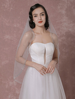 Tüll Hochzeit Schleier Brautschleier Perlen Edge 1-Tier