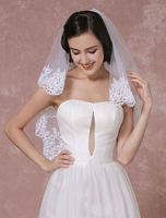 Tüll Hochzeit Schleier Dom Spitze Applique 2 Tier Pailletten Brautschleier mit Perlen
