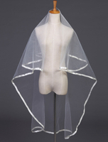 Tüll Hochzeit Schleier monistisches Ribbon Edge Oval Brautschleier ohne Kammaufsatz
