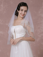 Tüll Hochzeit Schleier Pailletten 2-Tier Brautschleier mit handgefertigten Perlen Kante
