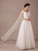 Tüll Hochzeitskleid Langarm Perlen Perlen bodenlangen a-Linie Brautkleid im Queen-Style mit abnehmbaren Tüll-Cape Milanoo