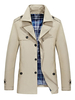 Trenchcoat Männer Khaki Frühlingsjacke Umlegekragen Langarm Winddichte Jacke