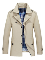 Trenchcoat Männer Khaki Frühlingsjacke Umlegekragen Langarm Winddichte Jacke