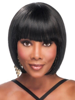 Trendige Boycuts Blunt Fringe Straight Layered Black Synthetische Perücke in Schwarz Pixies & Boycuts für Openair