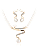 Trendiges Kunstperle Hochzeit Schmuck Set in Golden mit Ohrringen und Halskette