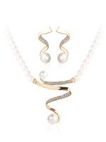 Trendiges Kunstperle Hochzeit Schmuck Set in Golden mit Ohrringen und Halskette