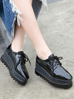 Trendy Oxfords Round Toe PU Leder Schwarz Platform PU Oxford Schuhe