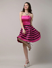 Trägerloses Cocktail-Kleid A-Linie Satin Prom Dress gestreiften heißen rosa kurzes Partykleid