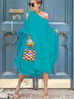 Tunika kleid 3/4 Ärmel Kleider Hellschiefergrau Chiffon U-Halsausschnitt Damenmode für Sommer im schicken & modischen Style