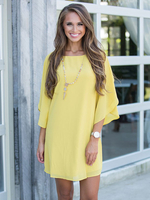 Tunika kleid Gelb Kleider 1/2 Ärmel Chiffon mit Rundkragen Damenmode Es gibt keinen Schmuck. im schicken & modischen Style