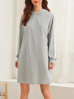Tunika kleid Grau Kleider super kurz Langarm Baumwolle Damenmode mit Streifen und Kapuze im casualen Stil für Frühling