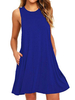 Tunika kleid Königsblau Kleider mittellang Sommerkleider ärmellos Damenmode gemischten Baumwollen mit Rundkragen einfarbig für Sommer
