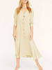 Tunika kleid Langarm Kleider Aprikose Baumwolle V-Ausschnitt Damenmode und Herbst und Winter im Boho-Style