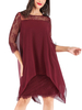 Tunika kleid Langarm Kleider Burgunderrot Chiffon mit Rundkragen Damenmode für Herbst im casualen Stil