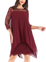 Tunika kleid Langarm Kleider Burgunderrot Chiffon mit Rundkragen Damenmode für Herbst im casualen Stil