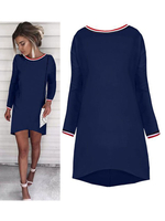 Tunika kleid Langarm Kleider Dunkelmarineblau gemischten Baumwollen mit Rundkragen Damenmode für Herbst im Bequemen Stil