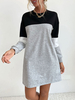 Tunika kleid Langarm Kleider Hellgrau Kleider mit lange Ärmeln mit Farbblock Polyester Damenmode und Rundkragen für Winter und Herbst