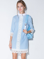 Tunika kleid Langarm Kleider Hellschiefergrau mit Farbblock Chiffon Damenmode Schmückender Kragen für Herbst im schicken & modischen Style
