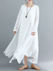 Tunika kleid Langarm Kleider lang Weiß Flachsbaumwolle Damenmode mit Rundkragen für Herbst im casualen Stil