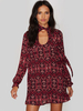 Tunika kleid Langarm Kleider Rot mit Printmuster Polyester Damenmode U-Ausschnitt für Frühling im schicken & modischen Style