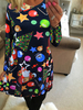 Tunika kleid Langarm Kleider Schwarz Weihnachten-Motiv Polyester Damenmode mit Rundkragen für Herbst im schicken & modischen Style