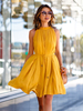 Tunika kleid ärmellos Kleider Gelb Acetate mit Stehkragen Damenmode für Sommer im schicken & modischen Style