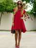 Tunika kleid Rot Kleider mittellang Kurzarm Chiffon Damenmode mit Rundkragen im glamourösen & pathetischen Style für Frühling und Sommer
