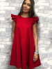 Tunika kleid Rot Kleider mittellang Kurzarm gemischten Baumwollen Damenmode mit Rundkragen und Rüschen im schicken & modischen Style