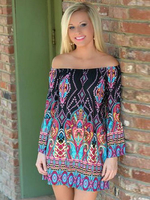Tunika kleid Schwarz Kleider Langarm Flachsbaumwolle mit Printmuster Damenmode und Bateau-Kragen im europäischen Stil für Sommer
