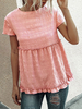 Tunika Top Frauen Pink Jewel Neck Casual Kurzarm Chiffon Tops