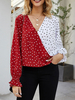 Tupfen-Bluse Frauen Two Tone mit V-Ausschnitt mit langen Ärmeln Tops