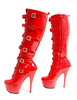 Turmspringen High Heel Stiefel Damen Knie Länge Club Sexy Schuhe Schnalle Punk-Pole Dance Patent Heel Stiefel